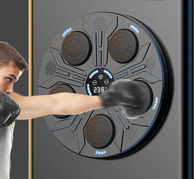 Настінний ударний електронний тренажер для боксу музичний, на стіну з рукавичками INTELLIGENT BOXING MACHINE Чорний 027l