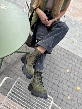 Жіночі черевики демісезонні ShoesBand Колір хакі натуральна замша 36 (23,5 см) (S62051д)