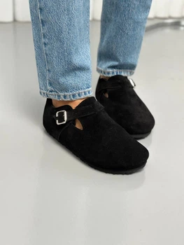Жіночі зимові клогі ShoesBand Чорні натуральна замша закриті на хутрі 39 (25,5 см) (S99231-3з)