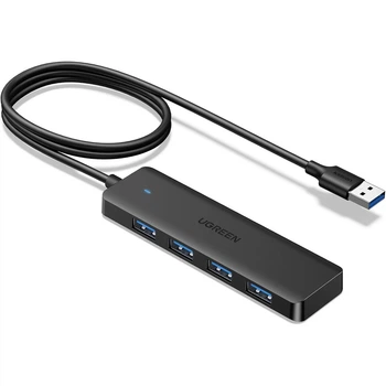USB хаб розширювач із входом USB-A HUB Ugreen Ultra Slim CM219 4-in-1 (USB-A to USB 3.0*4, 1m). Black