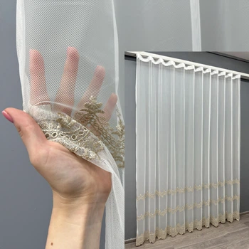 Тюль VR-Textil 1473т Грек-сетка с вышивкой Молочный с бежевым 300х270 см (40-)