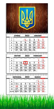 Календарь на 2025 год, Apriori ,Календарь настенный квартальный на 2025 год , на три пружины , Герб Украины, Тризуб , украинский сувенир , 29,7х61 см