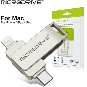 Флешка металлическая 2в1 512ГБ Type-C-Lightning для Apple iPhone, iPad, компьютера MICRODRIVE A3 512GB Серебро