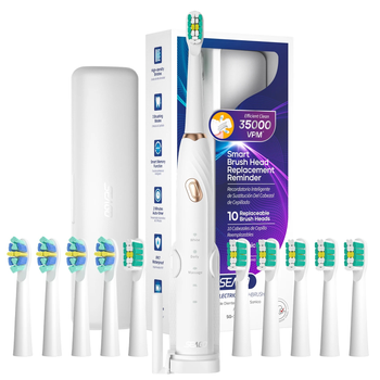 Електрична Зукова Зубна Щітка Бездротова Seago Sonic SG2316 10 Насадок + Кейс Для Зберігання + Підставка Доросла Біла