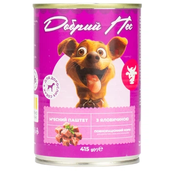 Корм Добрий Пес, д/дорослих собак паштет з яловичиною, 415 гр. ж/б (8шт в уп)