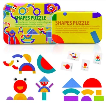 Дерев'яна мозаїка для дітей Монтессорі Shapes Puzzle Головоломка танграм (50 карток та 36 фігурок)