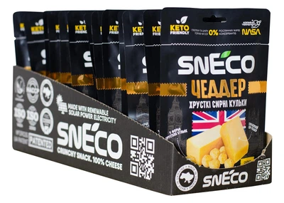 snEco "ЧЕДДЕР", коробка 15 пачок 28г - сир сушений хрусткий