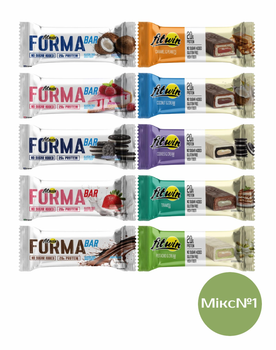 Протеиновые батончики FitWin + FORMA, АССОРТИ 60г 10шт без сахара (4820273230777)