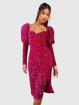 Платье миди осеннее женское Boohoo GZZ22685 36 Темно-розовое (KAY2000001553077)