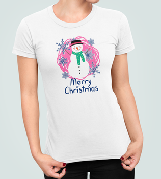 Женская Новогодняя футболка Stedman с принтом Merry christmas снеговик Белый L