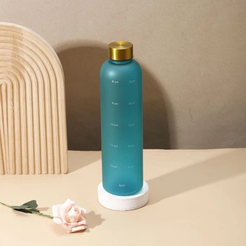 Пляшка для води Refill 1000 мл з бірюзова з золотистою кришкою