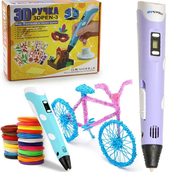 3D-ручка з пластиком PLA 10 метрів, трафаретами та підставкою 3d Pen Фіолетова