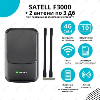 4G LTE WiFi роутер Satell F3000 Black до 150 мбит/сек + 2 терминальные антенны 3 Дб