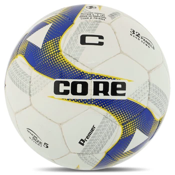 Мяч футбольный №5 PU ламинированный сшит вручную CORE PREMIER FB-8464 (№5, 4 сл., сшит вручную, белый-желтый-синий)