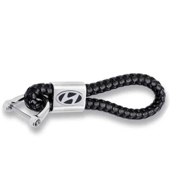 Брелок для ключей авто из качественной, плетеной эко-кожи с логотипом Hyundai, цвет черный (BKL16)