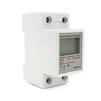 Однофазный электронный счетчик на DIN-рейку компактный измеритель 220V LCD дисплей с подсветкой