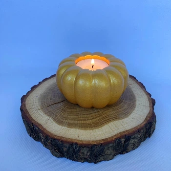 Подсвечник с гипса Julia's Candle тыква золотая и чайная свеча 3шт (921339701381)
