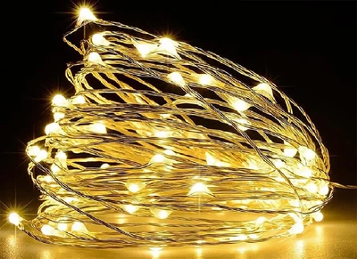 Светодиодная гирлянда нить "Роса" 10 м, 100 LED, теплый белый, на батарейках 2 режима свечения WX031
