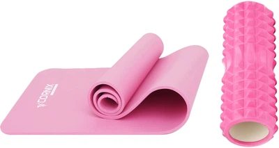 Набор Коврик спортивный Cornix NBR 183 x 61 x 1 см для йоги и фитнеса Pink + Массажный ролик Cornix EVA 33 x 14 см (валик, роллер) Pink (XR-0010+XR-0327)