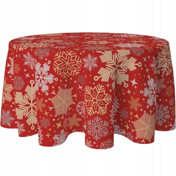 Кругла скатертина HomeView Червона з сніжинками 140 х 140 см (H-OBK908-140-BN)