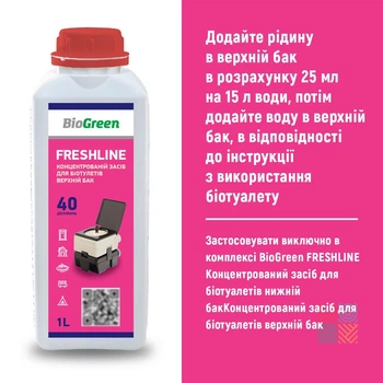 Концентрований засіб для очищення біотуалетів верхній бак Freshline 1л