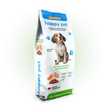 Сухой корм Happy Pet для взрослых собак средних пород на основе 3-х видов мяса 5 кг