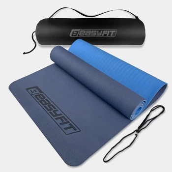 Коврик для йоги TPE+TC EasyFit ECO-Friendly 6 мм синий с голубым (мат-каремат спортивный, йогамат для фитнеса, пилатеса)