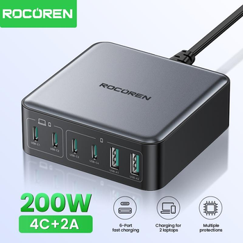 Блок живлення Rocoren 200W Quick Charger 4.0/PD 3.1 для MacBook/MSI/HP/Dell/Lenovo/Asus