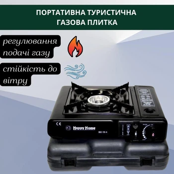 Газова туристична плита з п'єзопідпалом з пластиковим кейсом і адаптер під балон
