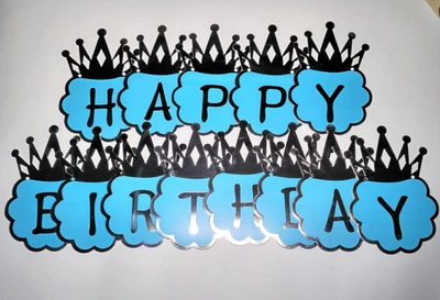 Гірлянда паперова розтяжка з буквами Happy Birthday Корона 3 м Блакитна 7933-2