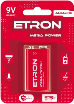 Батарейка ETRON 6LR61 Alkaline лужная 9 В 1 шт. (4821327001374)