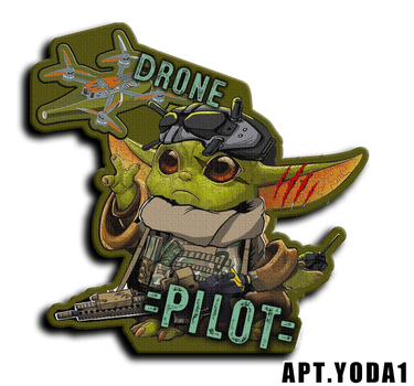 Військовий шеврон Shevron.patch майстер Йода з дроном і автоматом на липучці (YODA1)