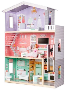 Кукольный дом Ecotoys WOW деревянный кукольный домик с мебелью, дом для куклы детский деревянный с мебелью, игрушечный кукольный домик