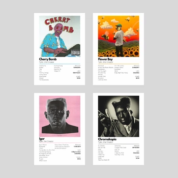 Набір постерів Tyler The Creator / 4 шт А3 / Cherry Bomb, Flower Boy, Igor, Chromakopia / Плакат Тайлер зе крійтер