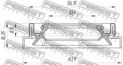 Сальник полуоси 35x56x8.9x16.4 (перед.) Mazda 3/5/6 03- Febest (95HBS35560916X)