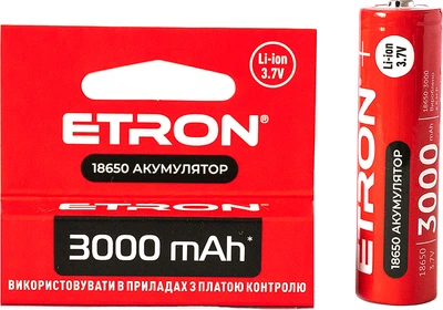 Акумулятор ETRON 18650 Li-Ion 3.7V 3000 mAh 1 шт (4821327022027)