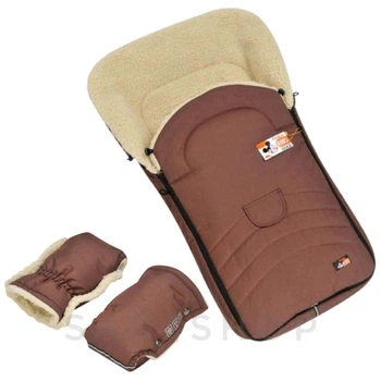 Комплект конверт для дітей на овчині максі For Kids + Рукавиці Коричневий