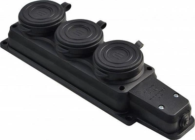 Колодка 3 гнезда 1/16A с крышкой каучуковая АСКО КК 2Р+PE