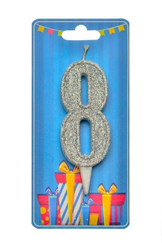 Свічка цифра 8 срібло