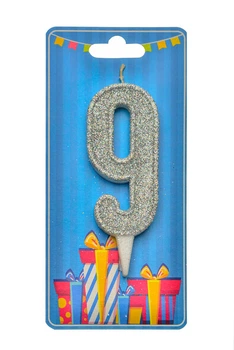 Свічка цифра 9 срібло