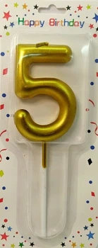 Свічка цифра об'ємна "5" золото, 7 см