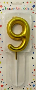 Свічка цифра об'ємна "9" золото, 7 см