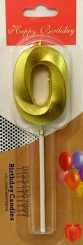 Свеча цифра 3D золотая "0", 5 см