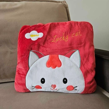 Плед-подушка "Кошечка Lucky cat" 110х160 красный