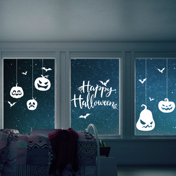 Наклейки на стіну Happy Pocket для Хелловіна Happy Halloween гарбузи кажани Білий Глянцевий Набір M