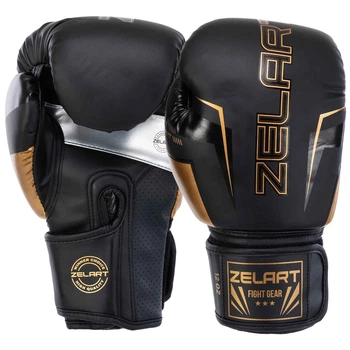 Перчатки для бокса на липучке Zelart Fight Gear 1221 размер 14 унций Black-Gold