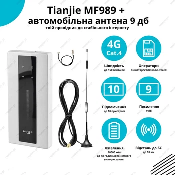 4G комплект 3G/4G LTE роутер Tianjie MF989 10000 мАч + авто антенна 9 Дб