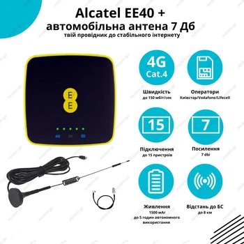 3G/4G интернет комплект в авто WI-FI роутер Alcatel EE40 + автомобильная антенна 7 Дб