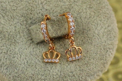 Серьги подвески детские Xuping Jewelry корона 1,9 см золотистые