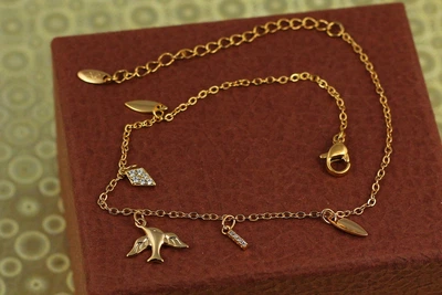 Браслет Xuping Jewelry на ногу Пташка 22 см 1 мм подовжувач ланцюга 5 см золотистий